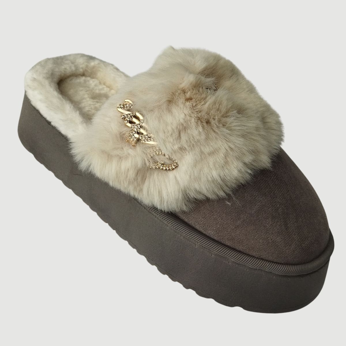LIKE SHOP - Pantuflas Mujer Antideslizante Felpa Invierno Aplicaciones Queen 4863