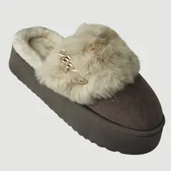 LIKE SHOP - Pantuflas Mujer Antideslizante Felpa Invierno Aplicaciones Queen 4863