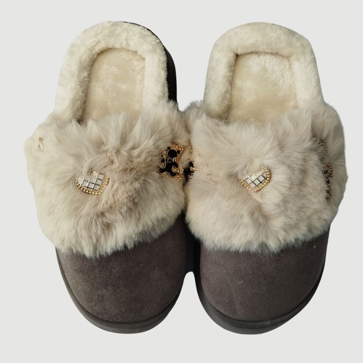 LIKE SHOP - Pantuflas Mujer Antideslizante Felpa Invierno Aplicaciones Queen 4863