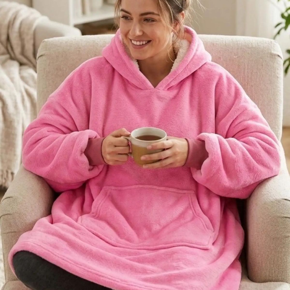 DIANA - Polerón Gigante Hoodie Fleece con Chiporro Extra Suave y Térmico