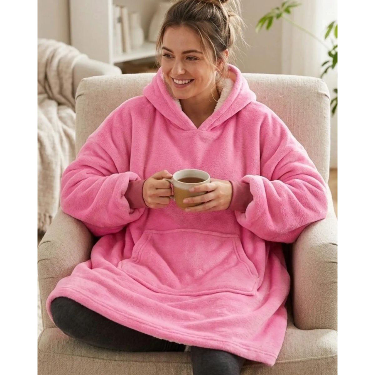 DIANA - Polerón Gigante Hoodie Fleece con Chiporro Extra Suave y Térmico
