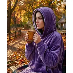 DIANA - Polerón Gigante Hoodie Fleece con Chiporro Extra Suave y Térmico