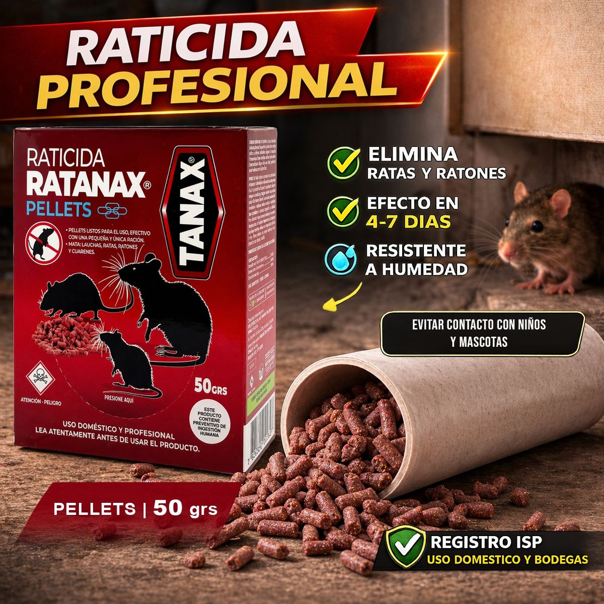 TANAX - RATICIDA RATANAX PELLETS 50GRS UN