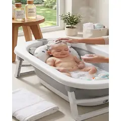 GENERICO - Bañera Plegable Premium Termómetro Digital + Cojín Ergonómico Antideslizante