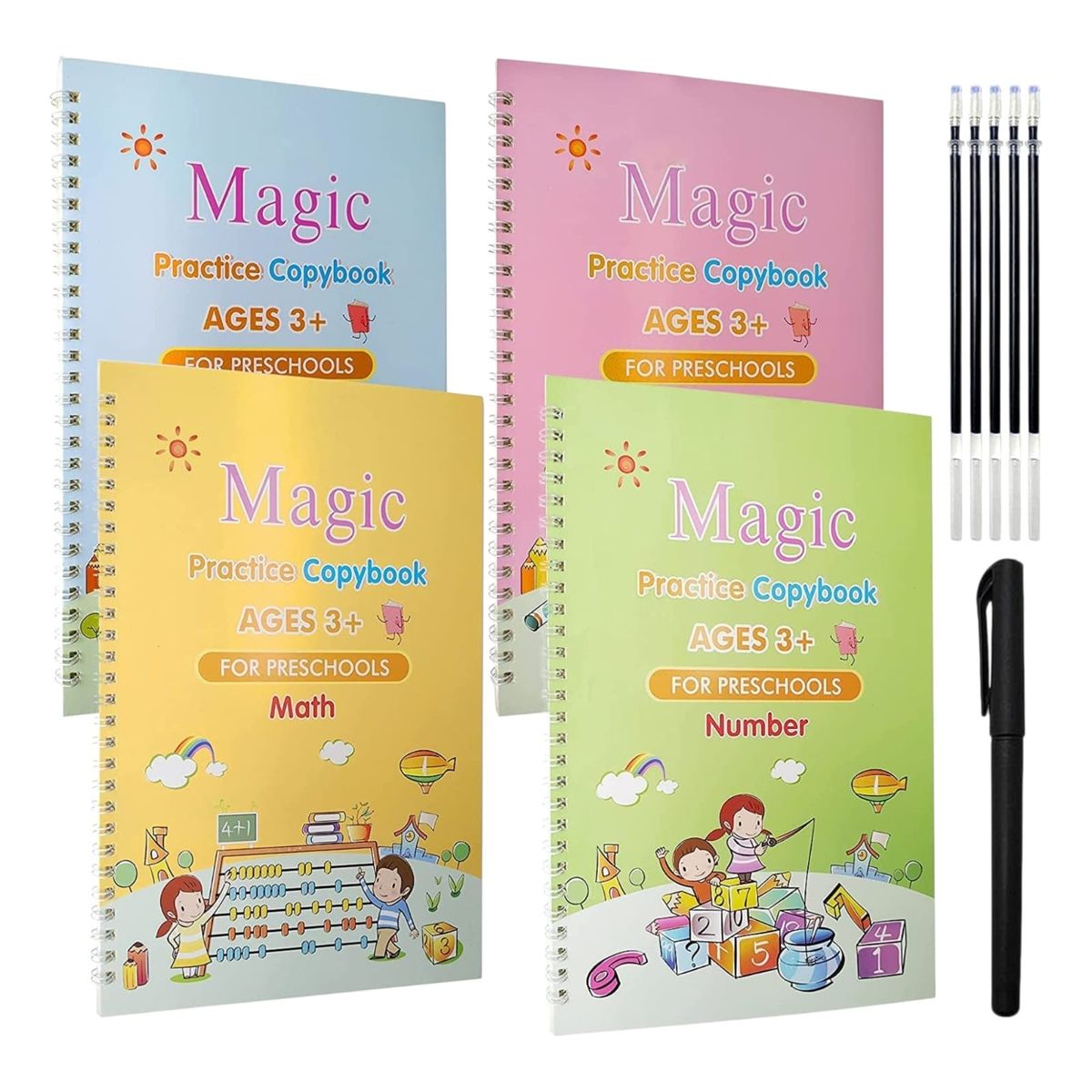 GENERICO - Set 4 Cuadernos Mágicos Caligrafía Aprendizaje Reutilizable