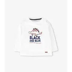 BLACK AND BLUE - Polera manga larga bebé dinosaurio crudo