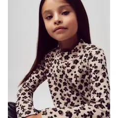 LIMONADA - Polera manga larga niña animal print beige
