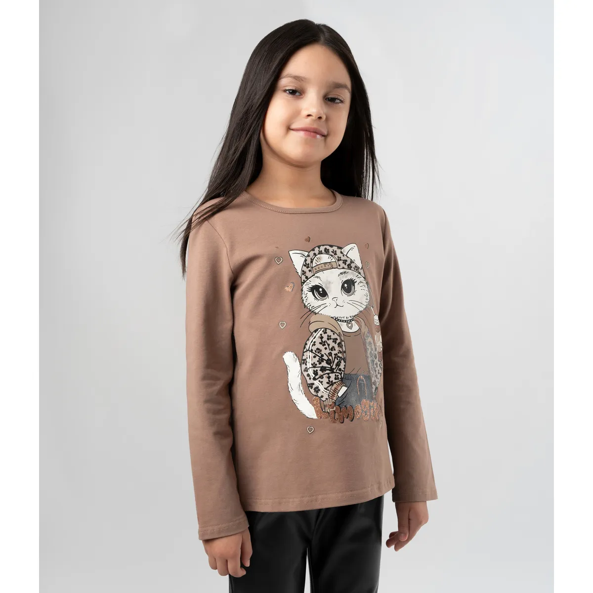 LIMONADA - Polera manga larga niña con gato camel Limonada