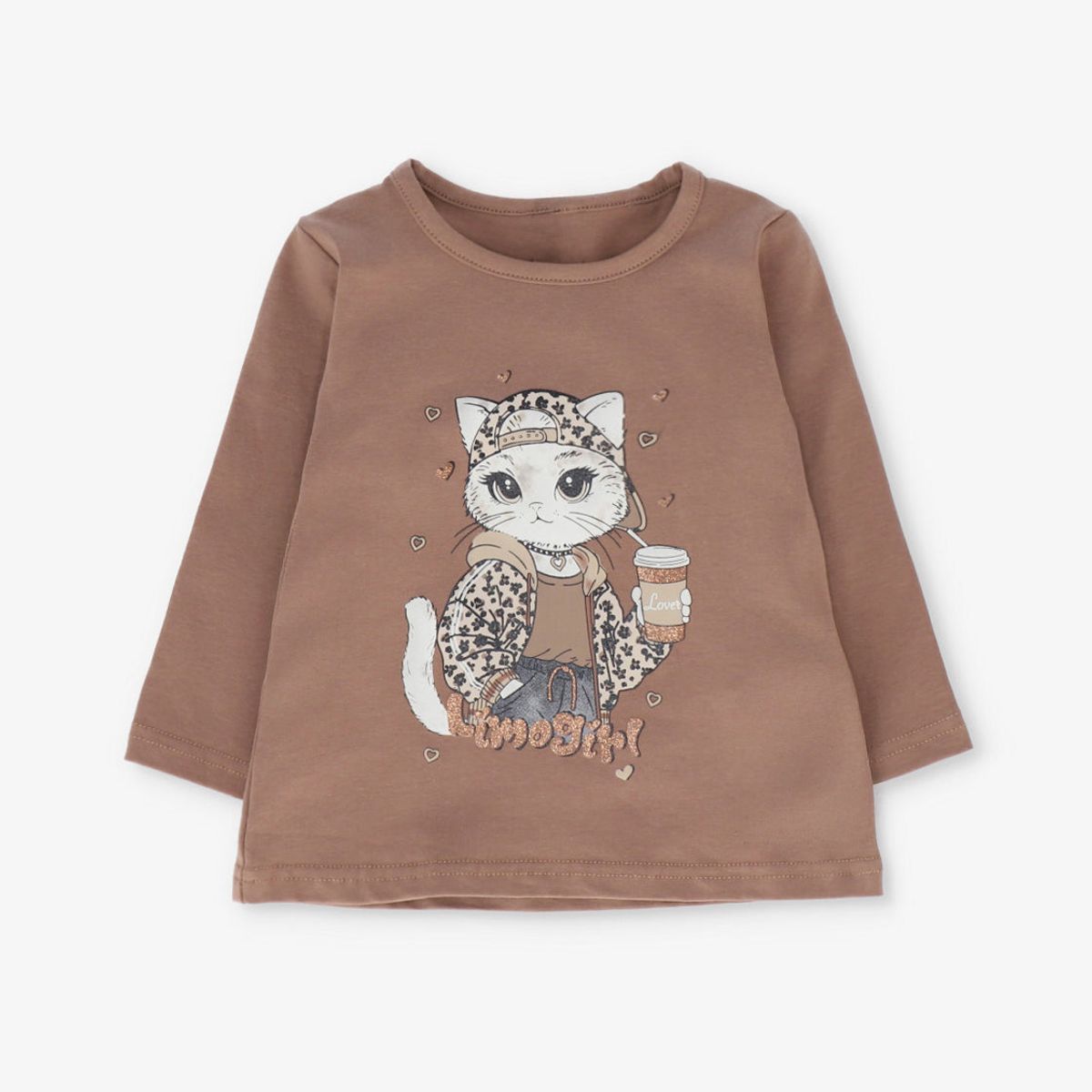 LIMONADA - Polera manga larga niña con gato camel Limonada