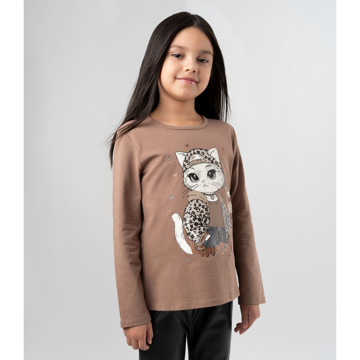 LIMONADA - Polera manga larga niña con gato camel Limonada