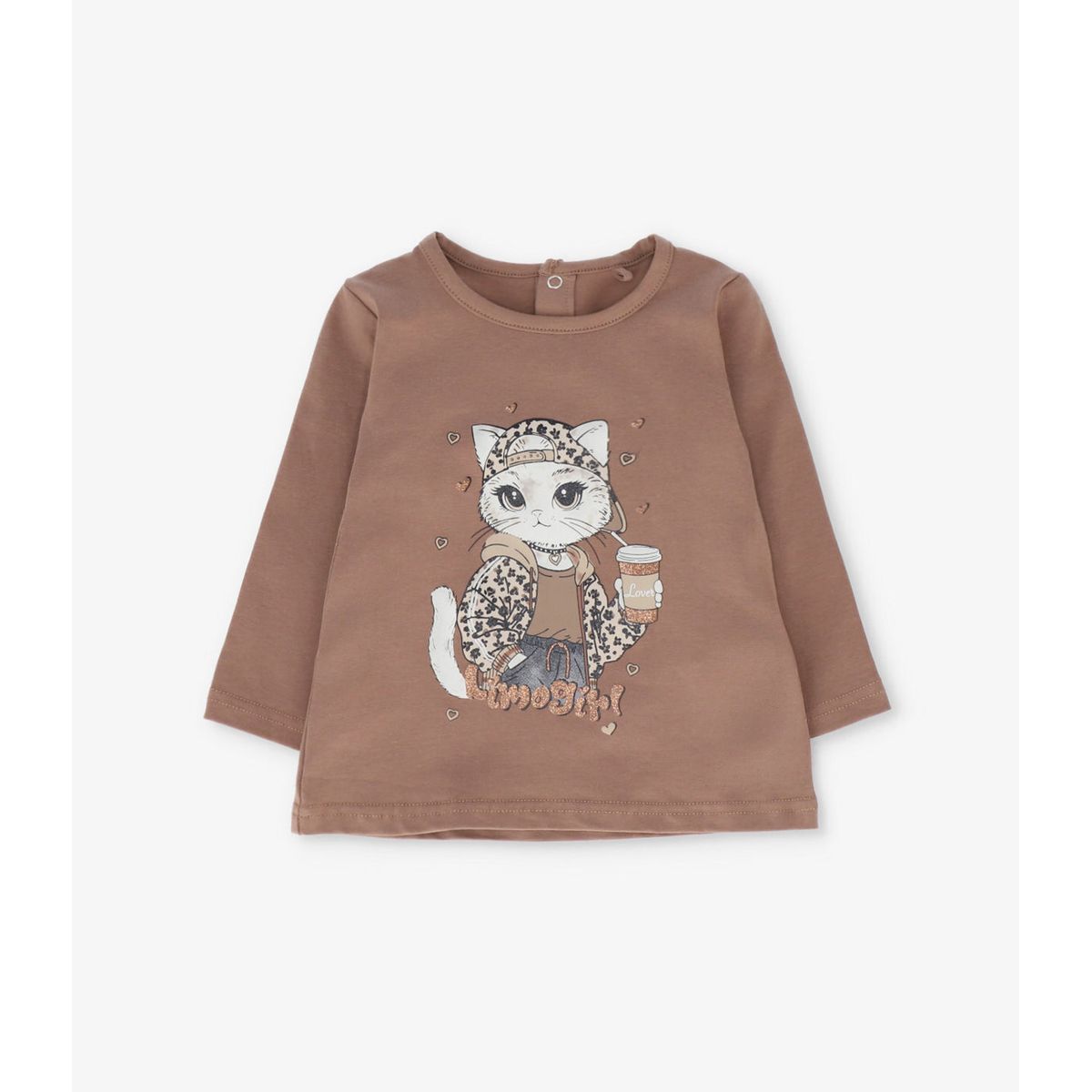 LIMONADA - Polera manga larga bebé con gato camel Limonada