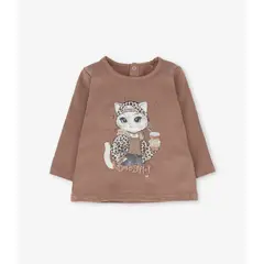 LIMONADA - Polera manga larga bebé con gato camel
