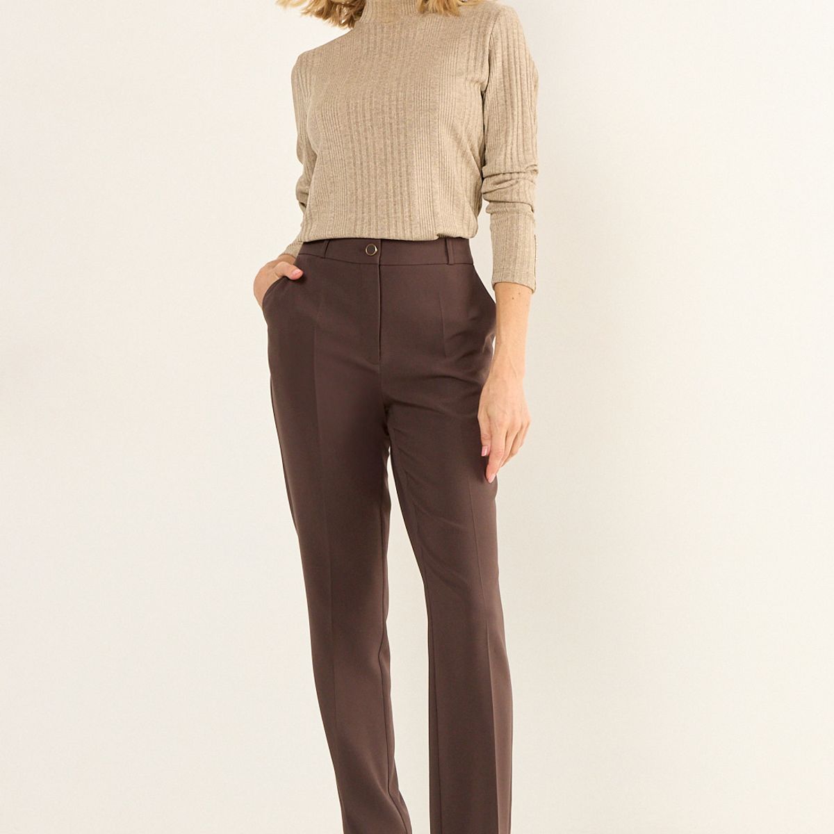 MA GRIFFE - Pantalon Liso Mujer Café Magriffe