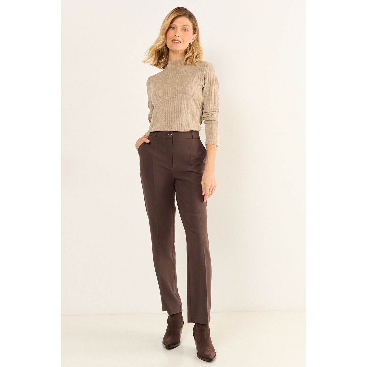 MA GRIFFE - Pantalon Liso Mujer Café Magriffe