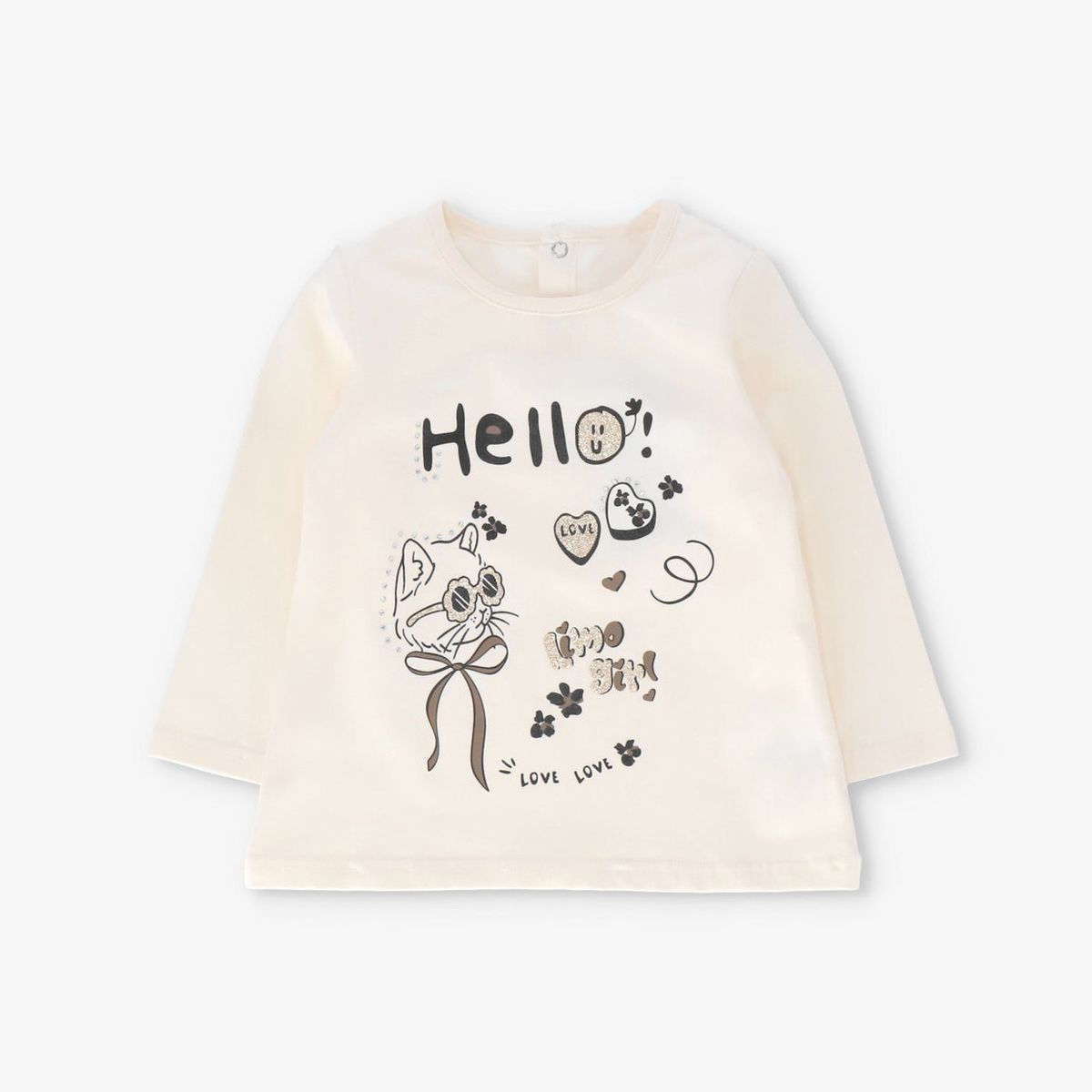 LIMONADA - Polera manga larga bebé con gato crudo Limonada