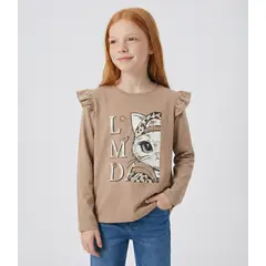 LIMONADA - Polera manga larga niña con gato chocolate