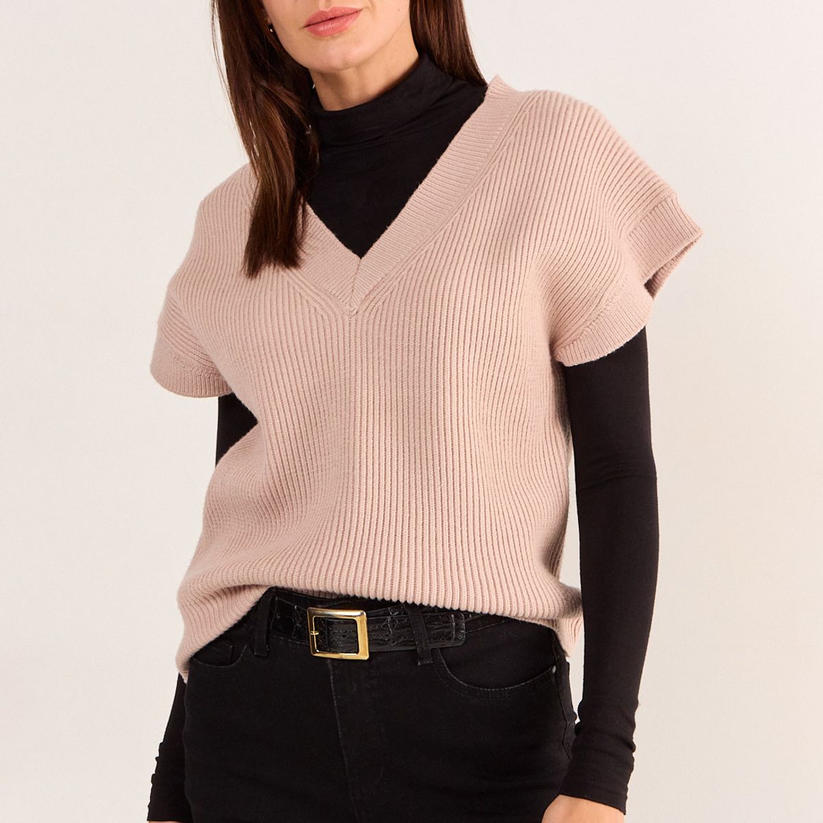 MA GRIFFE - Sweater Liso Mujer Beige Magriffe