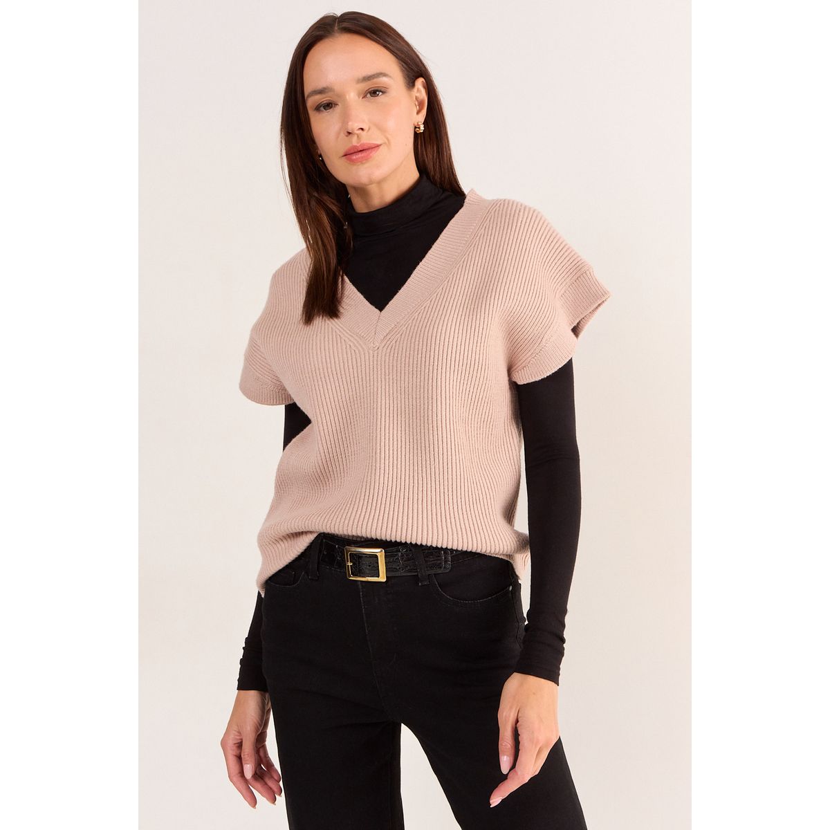 MA GRIFFE - Sweater Liso Mujer Beige Magriffe