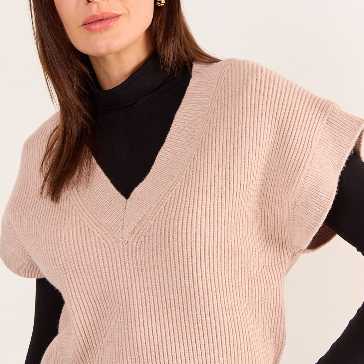 MA GRIFFE - Sweater Liso Mujer Beige Magriffe