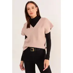 MA GRIFFE - Sweater Liso Mujer Beige Magriffe