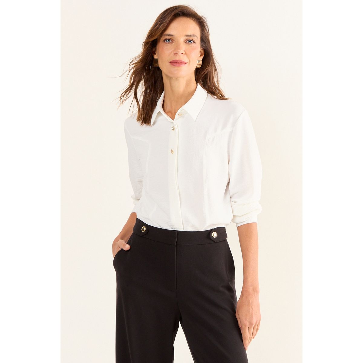 MA GRIFFE - Blusa Lisa Mujer Crudo Magriffe