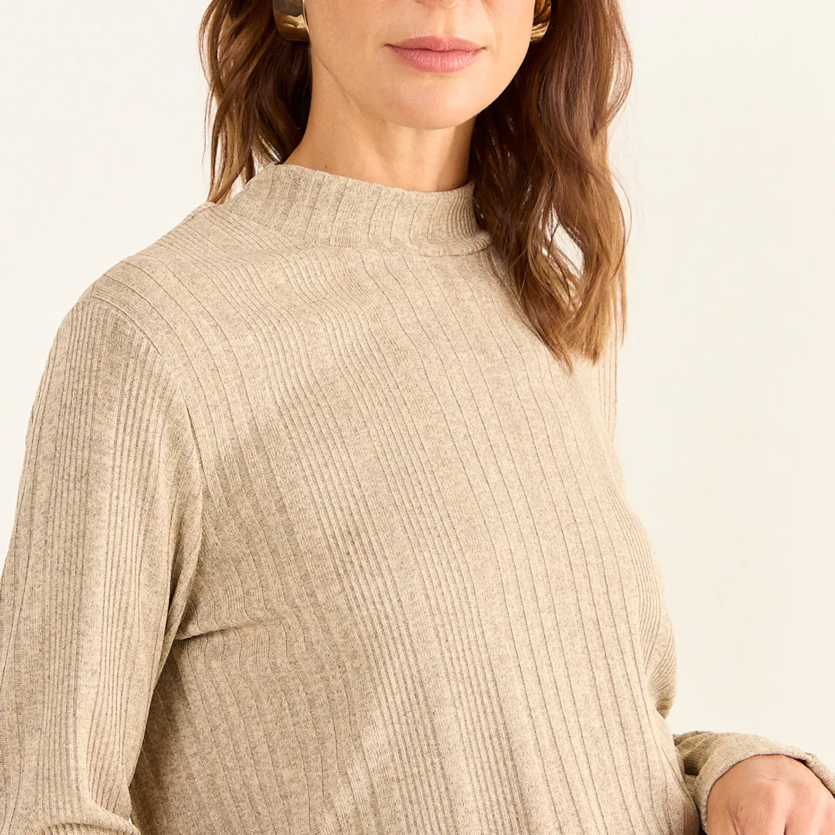 MA GRIFFE - Polera Lisa Mujer Beige Magriffe