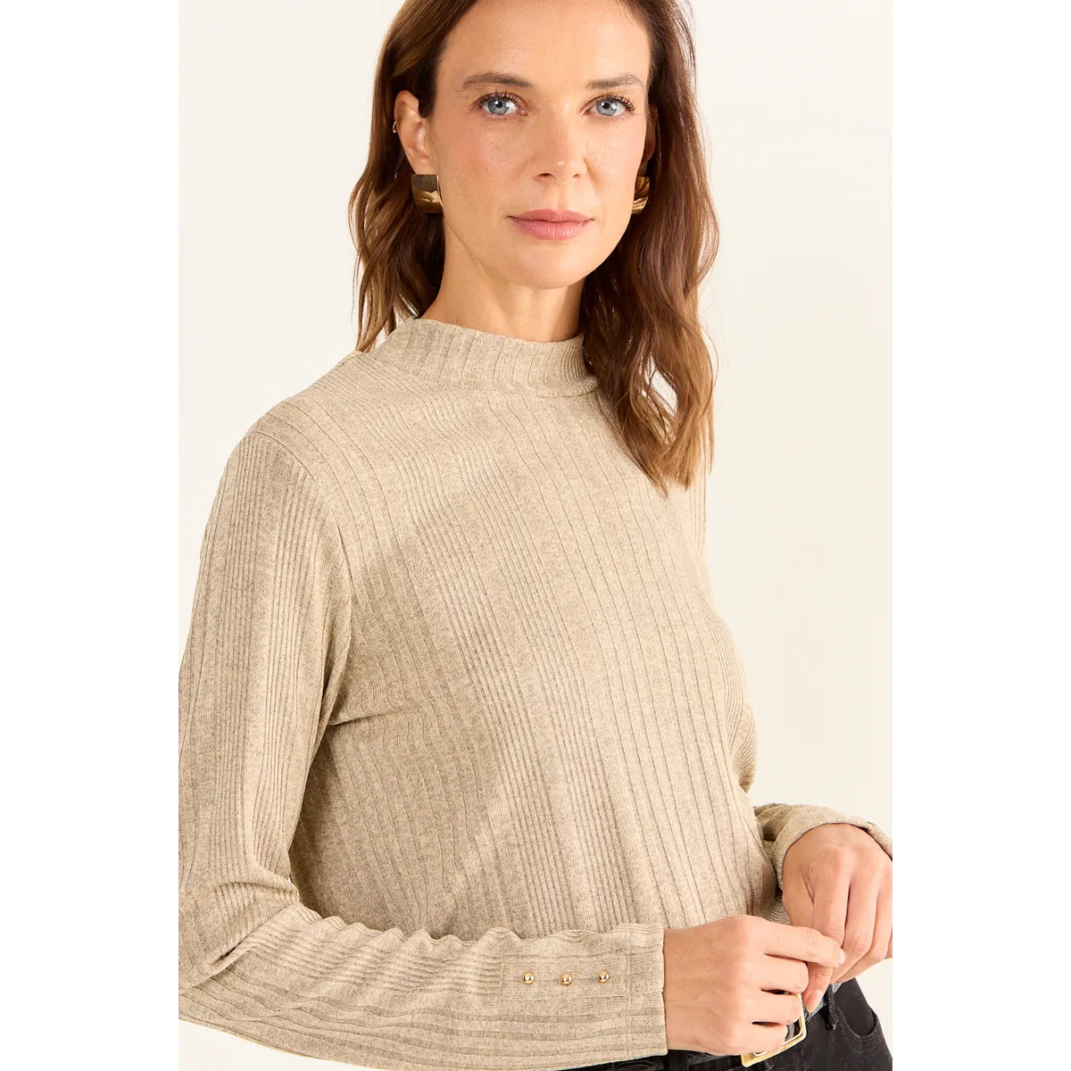 MA GRIFFE - Polera Lisa Mujer Beige Magriffe