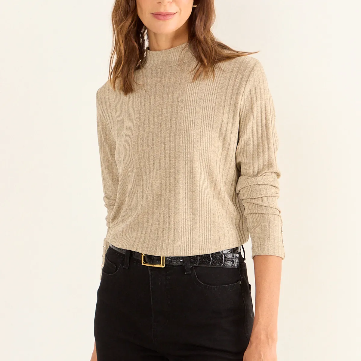 MA GRIFFE - Polera Lisa Mujer Beige Magriffe