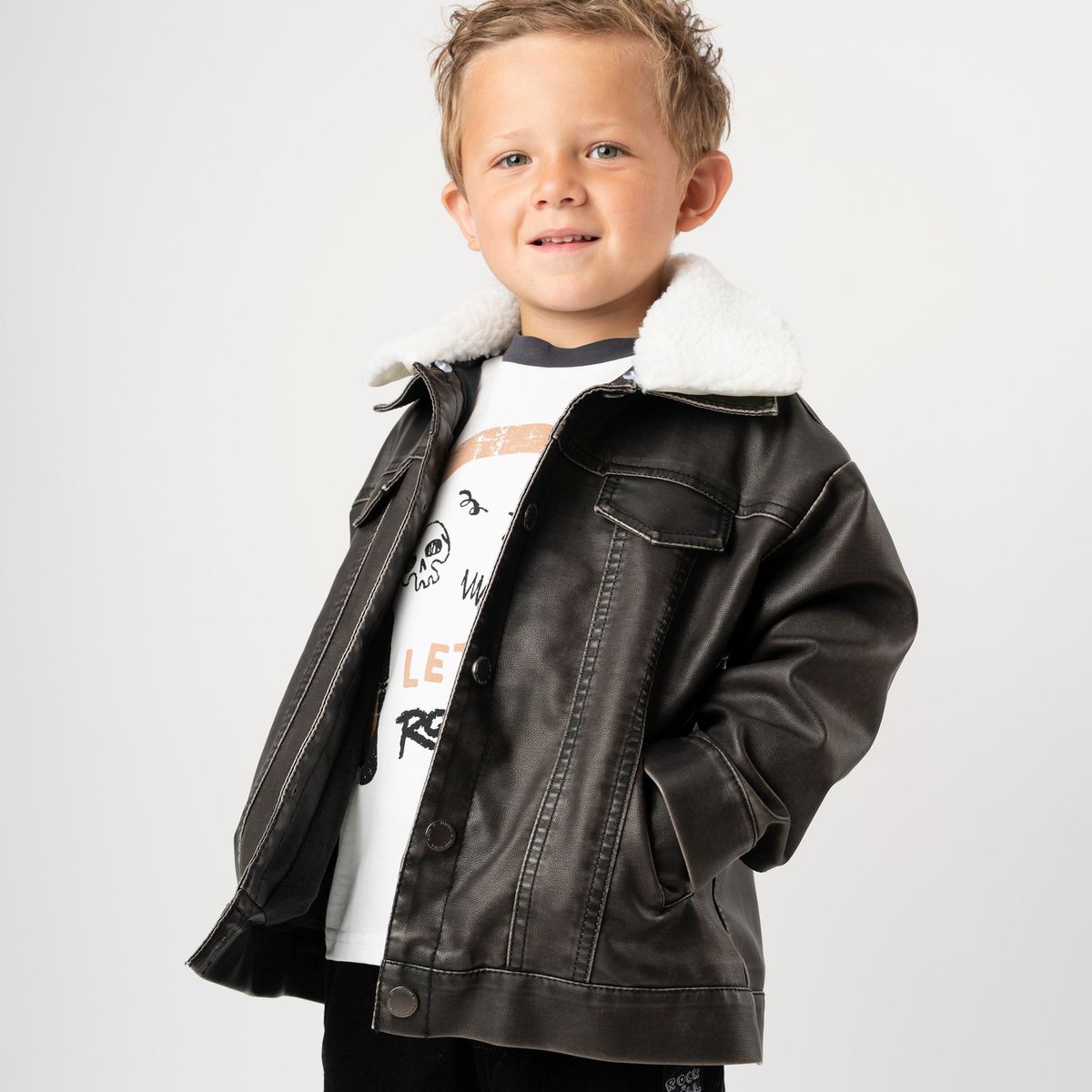 4KIDS - Chaqueta niño simil cuero negro 4 Kids