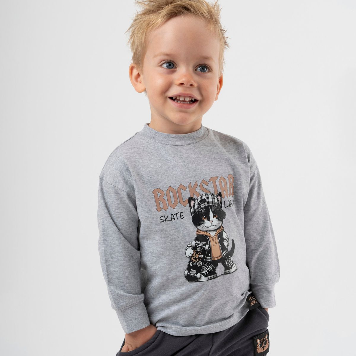 4KIDS - Polera manga larga bebé rockstar gris 4 Kids