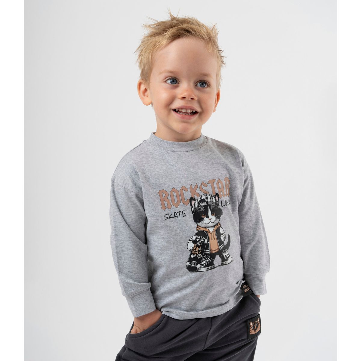 4KIDS - Polera manga larga bebé rockstar gris 4 Kids
