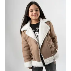 LIMONADA - Chaqueta niña aviadora de gamuza chocolate
