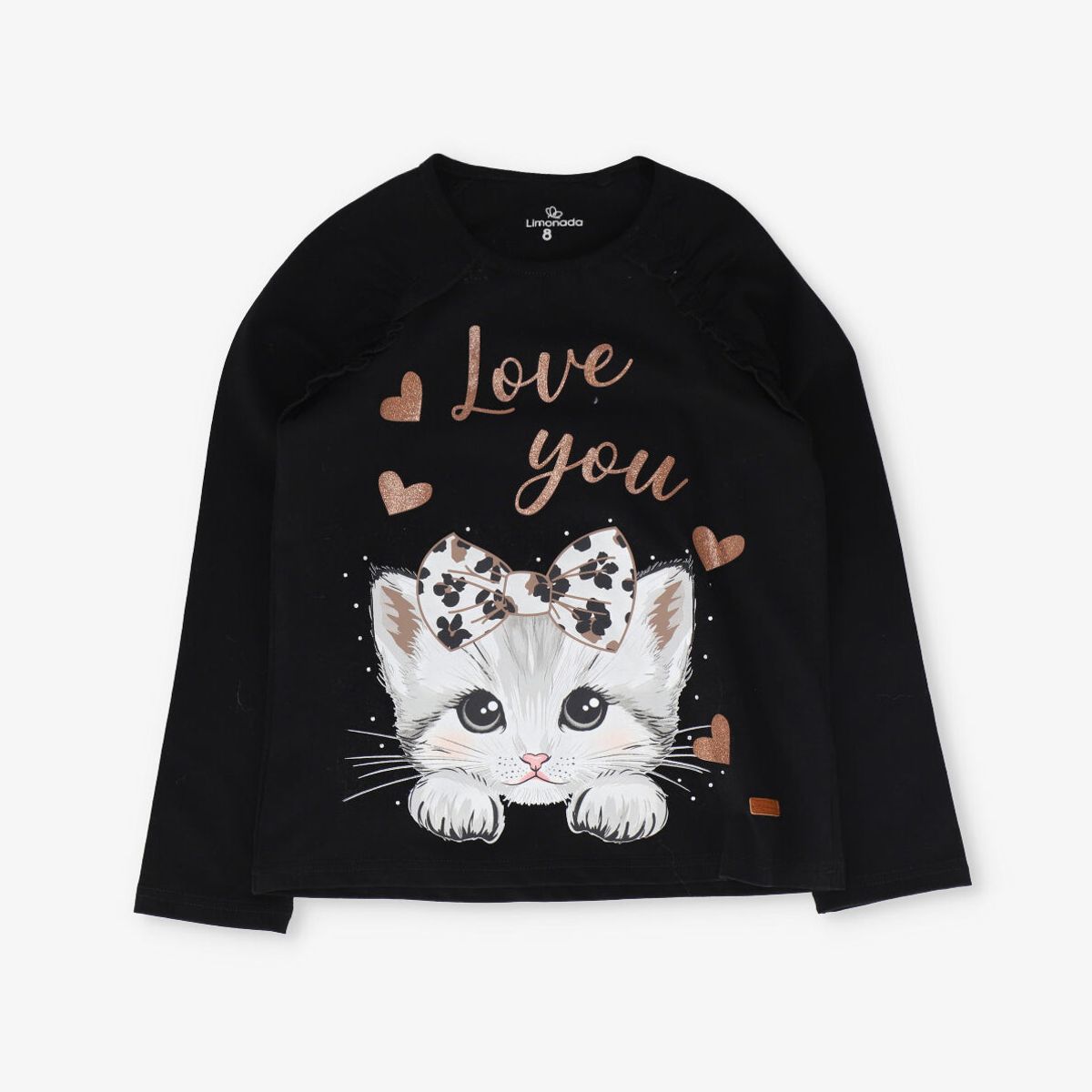 LIMONADA - Polera manga larga niña con gato negro Limonada