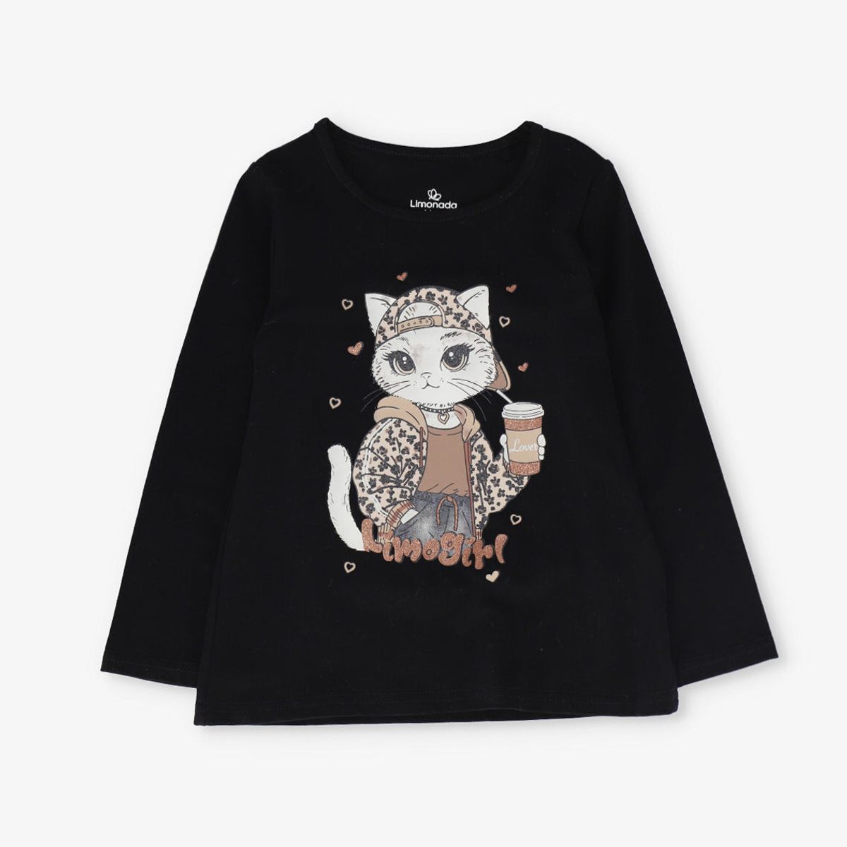 LIMONADA - Polera manga larga niña gato negro Limonada