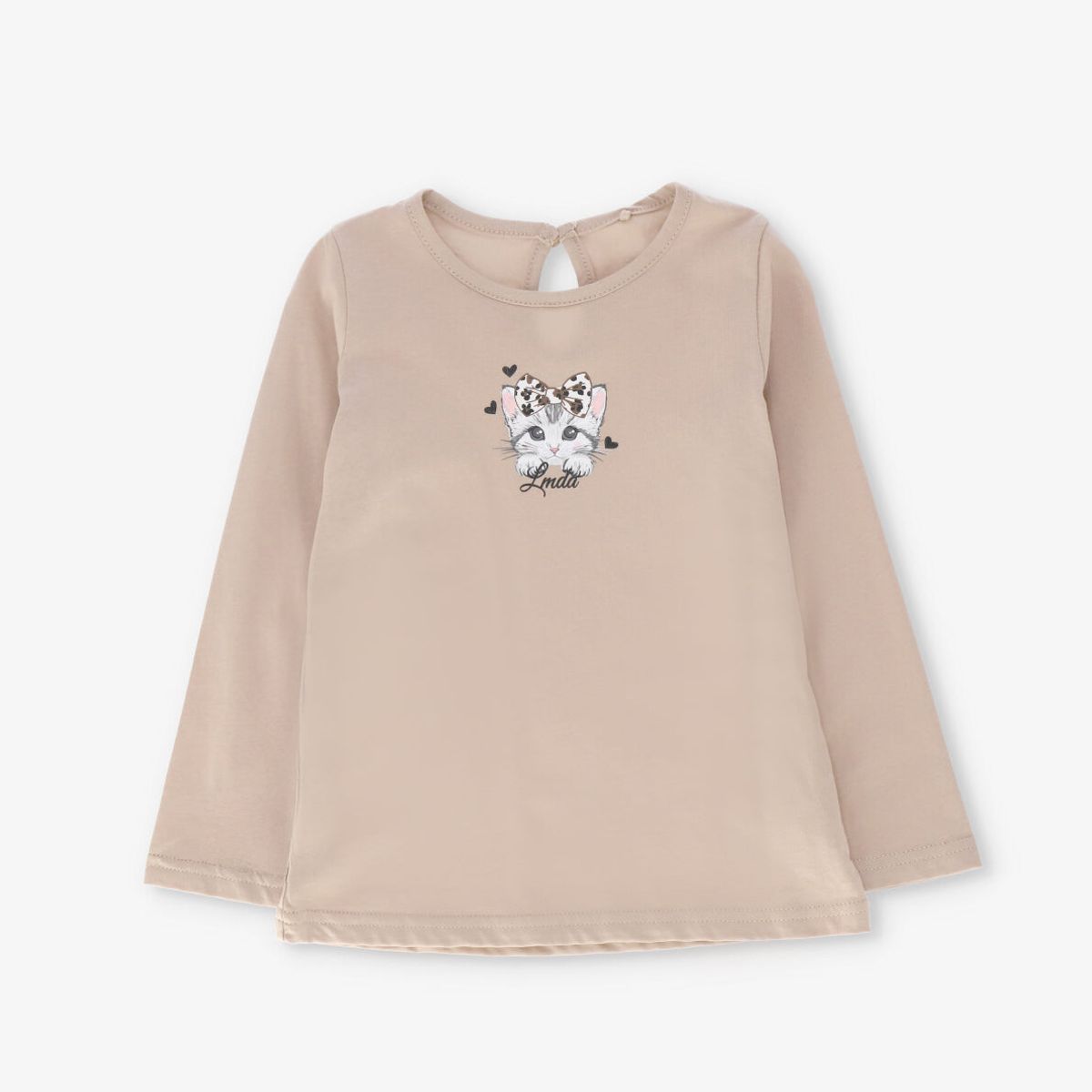 LIMONADA - Polera manga larga niña con gato beige Limonada