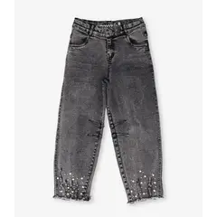 LIMONADA - Jeans niña balloon con flores negro