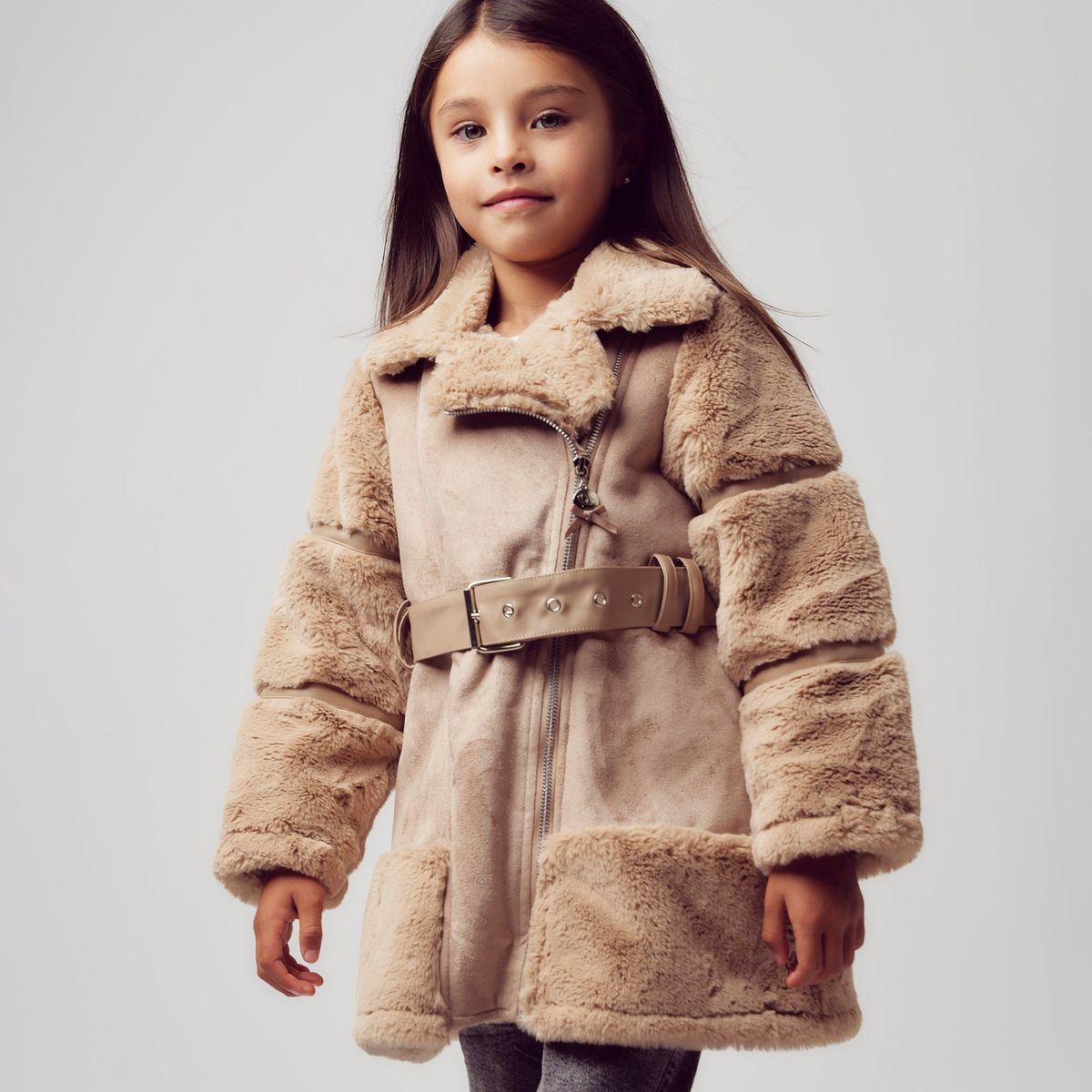 LIMONADA - Abrigo niña de gamuza beige Limonada