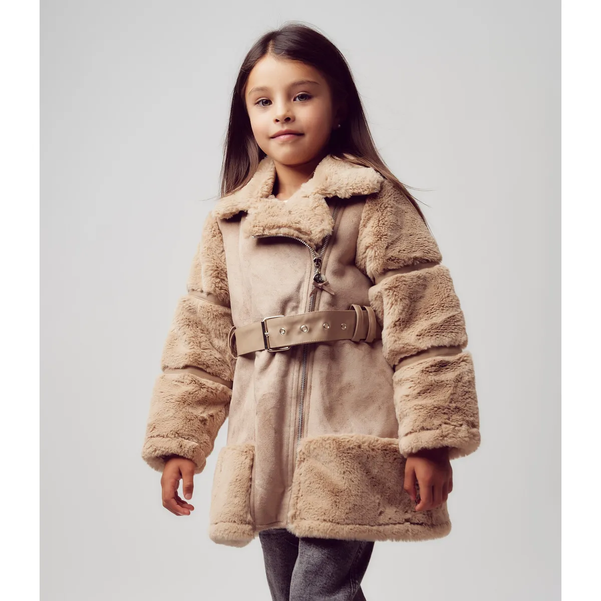LIMONADA - Abrigo niña de gamuza beige Limonada