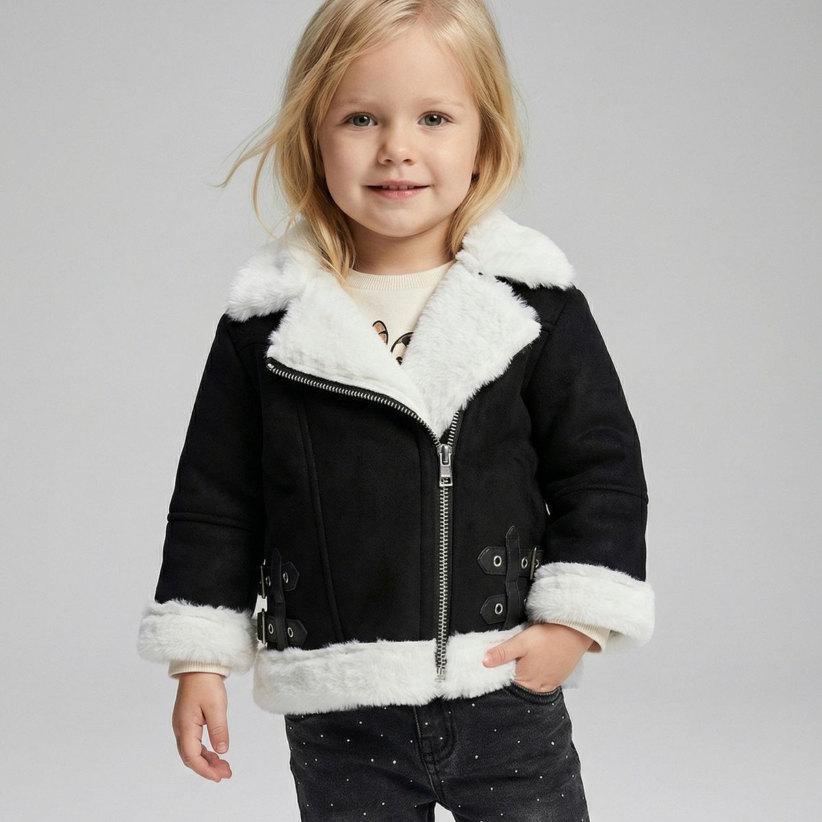 LIMONADA - Chaqueta bebé aviadora de gamuza negro Limonada