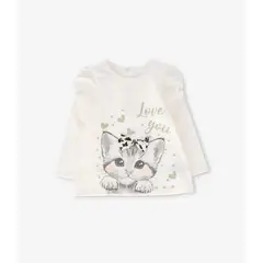 LIMONADA - Polera manga larga bebé con gatito crudo