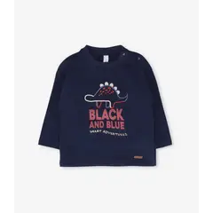 BLACK AND BLUE - Polera manga larga bebé dino azul marino