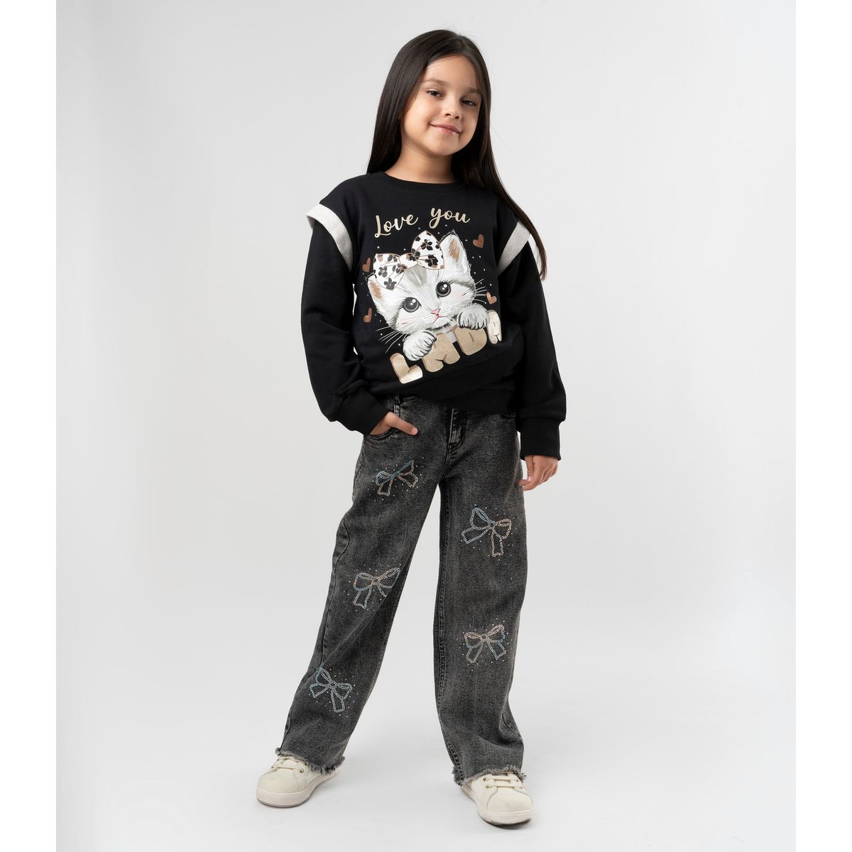 LIMONADA - Jeans niña con lazos negro Limonada