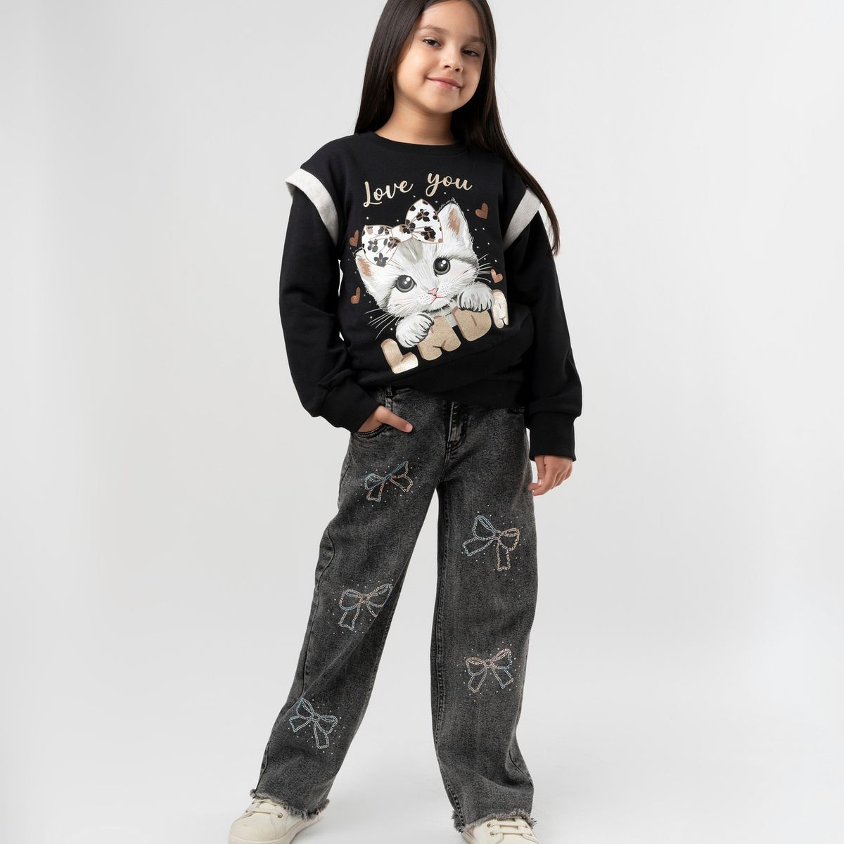 LIMONADA - Jeans niña con lazos negro Limonada