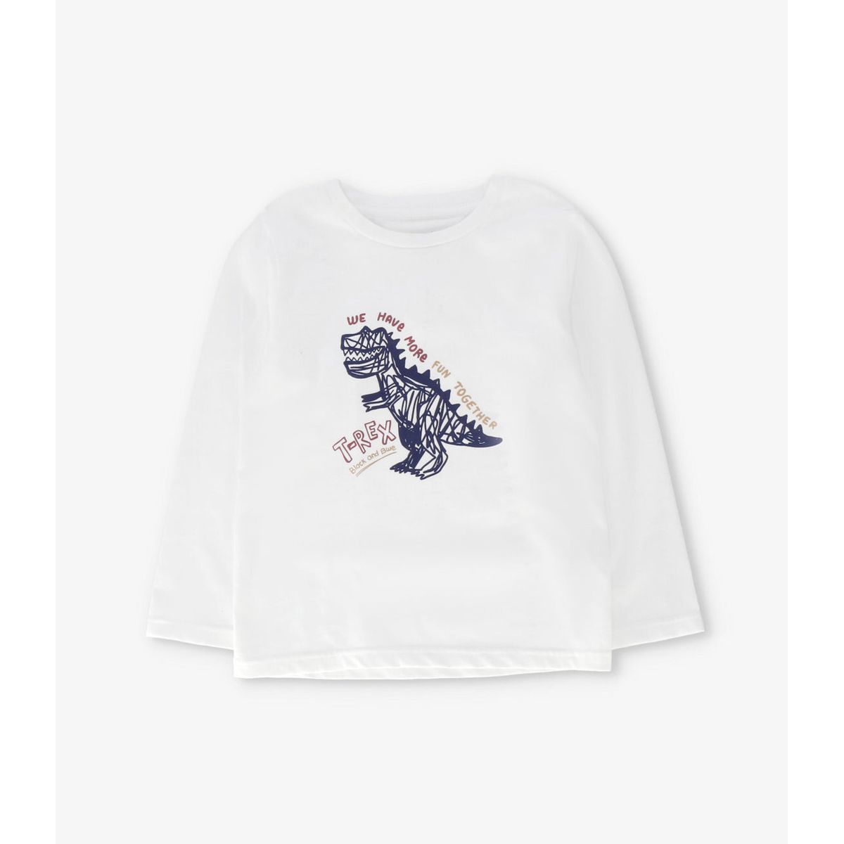BLACK AND BLUE - Polera manga larga niño t-rex crudo Black and blue