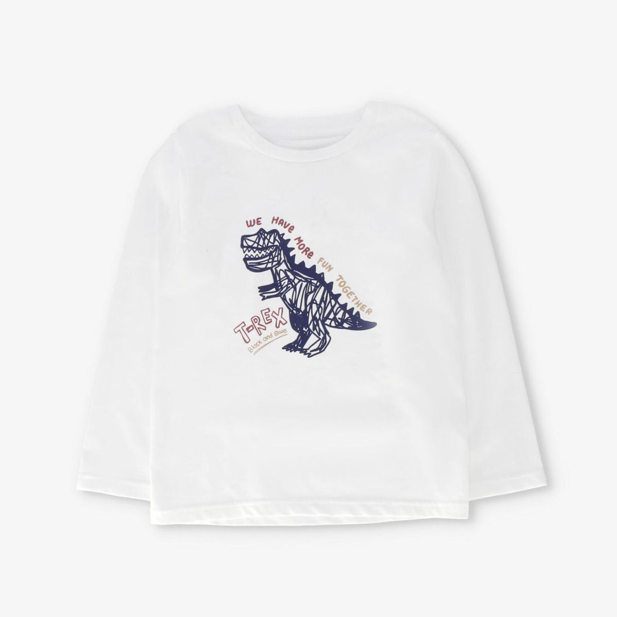 BLACK AND BLUE - Polera manga larga niño t-rex crudo Black and blue