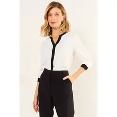 MA GRIFFE - Blusa Lisa Mujer Crudo Magriffe