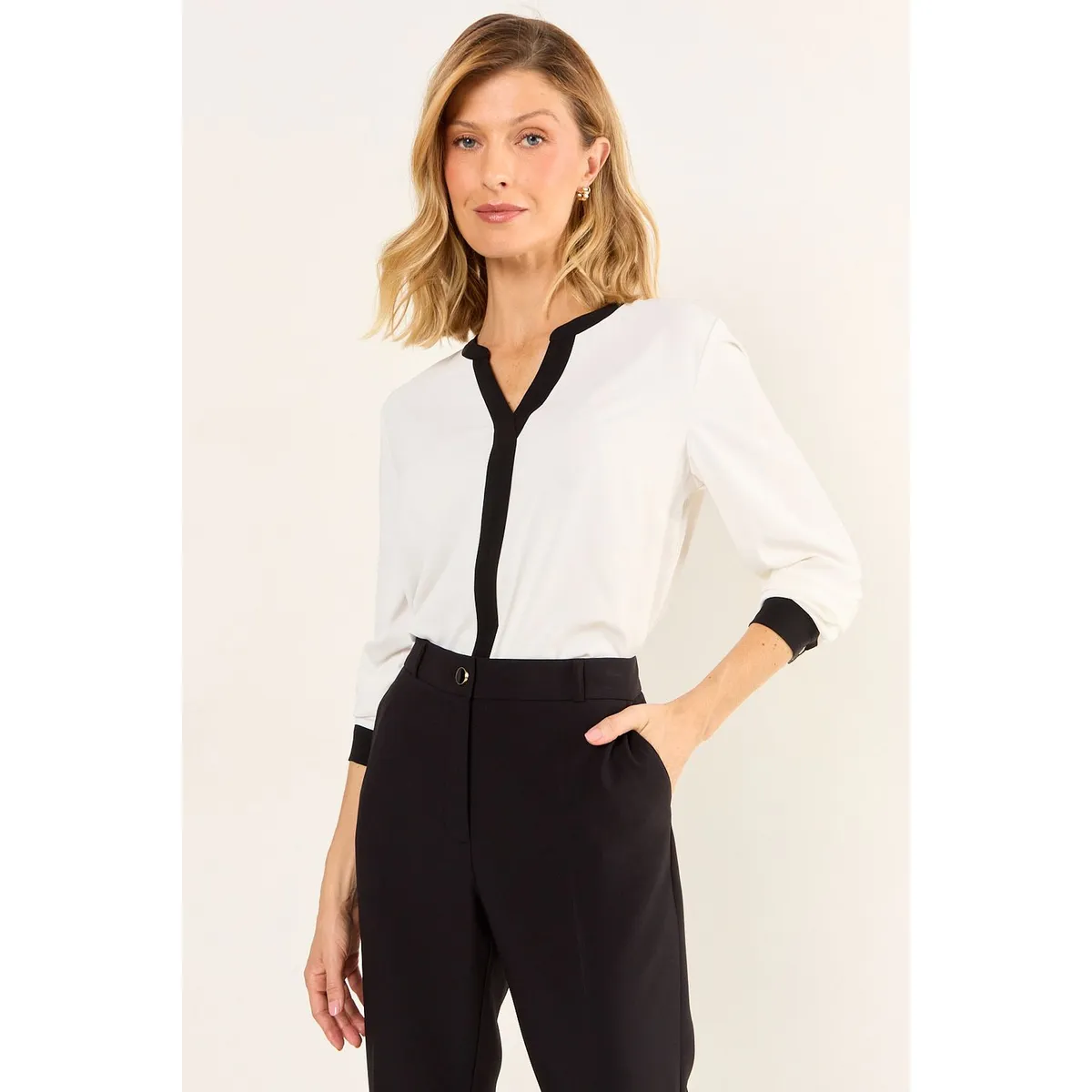 MA GRIFFE - Blusa Lisa Mujer Crudo Magriffe