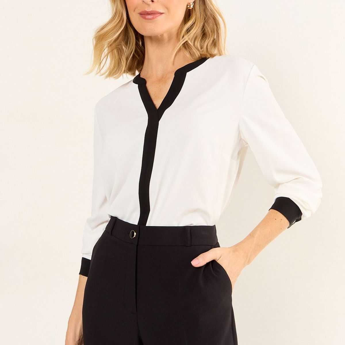 MA GRIFFE - Blusa Lisa Mujer Crudo Magriffe