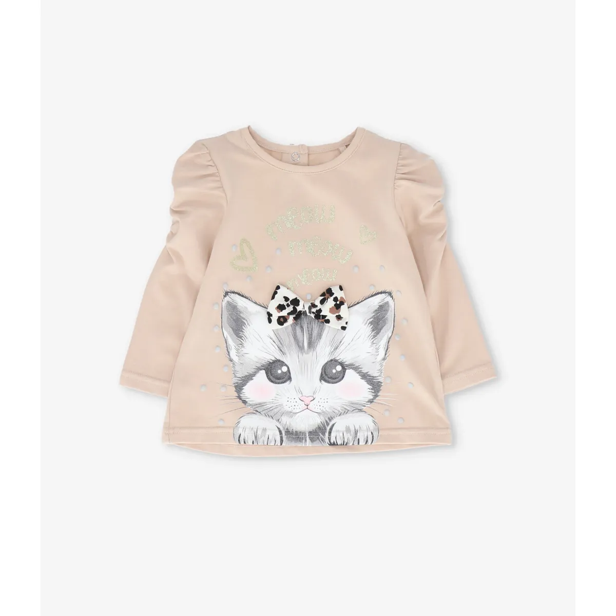 LIMONADA - Polera manga larga bebé con gatito beige Limonada