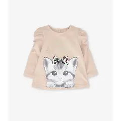 LIMONADA - Polera manga larga bebé con gatito beige